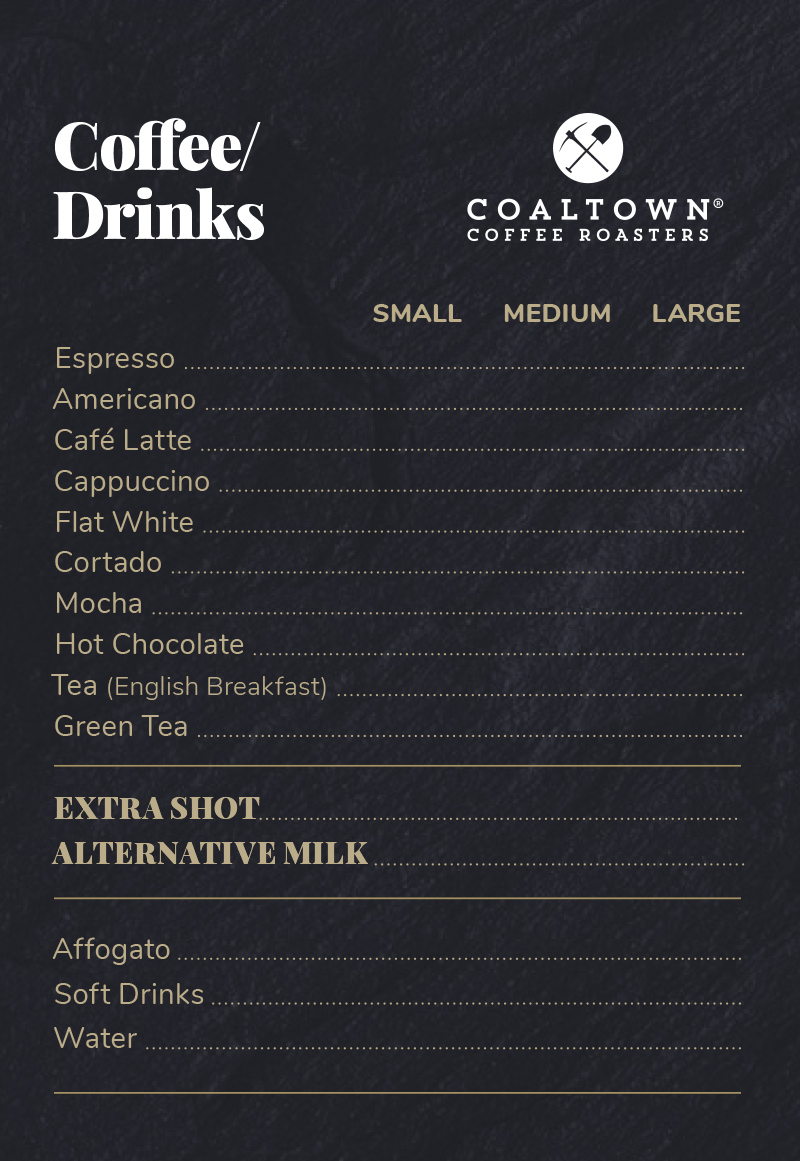 menu - Coffee and drinks